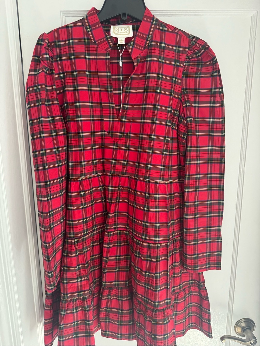 Dress STS Sail to Sable Tartan Dress Women’s Red Plaid Flare Tiered Holidays